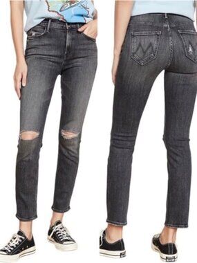 MOTHER Jeans The Mid Rise Dazzler Ankle Open Later Black Size 32 LIKE NEW
